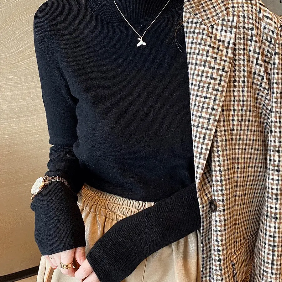 Women Wool Knit Shirt Grey Long Sleeve Winter - Image 11