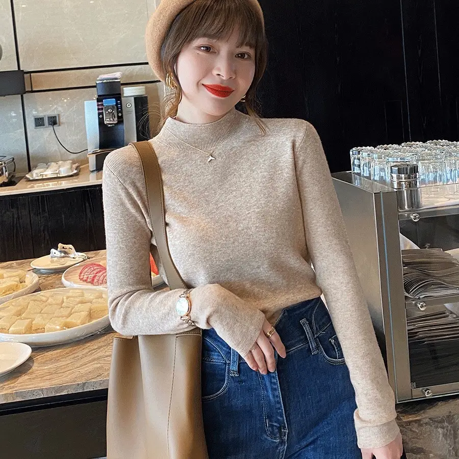 Women Wool Knit Shirt Grey Long Sleeve Winter - Image 12