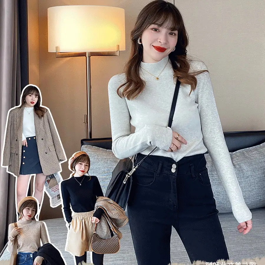 Women Wool Knit Shirt Grey Long Sleeve Winter - Image 13