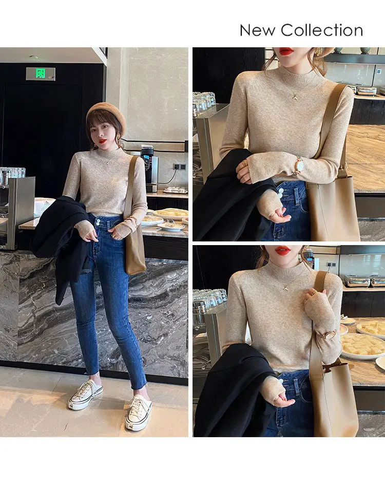 Women Wool Knit Shirt Grey Long Sleeve Winter — feature 14