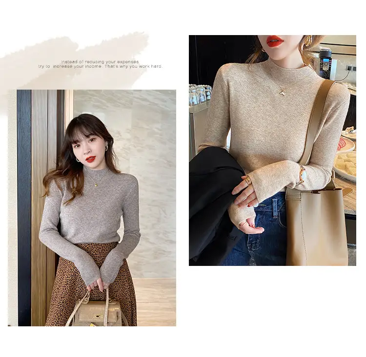 Women Wool Knit Shirt Grey Long Sleeve Winter — feature 3