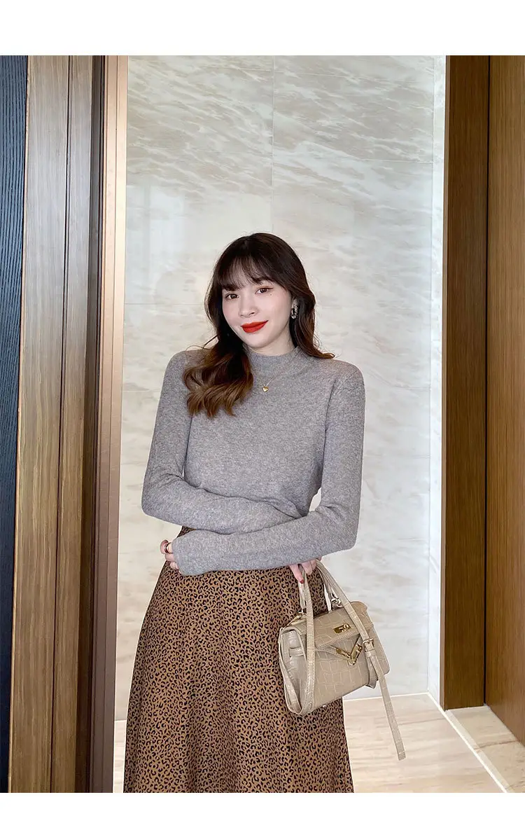 Women Wool Knit Shirt Grey Long Sleeve Winter — feature 9