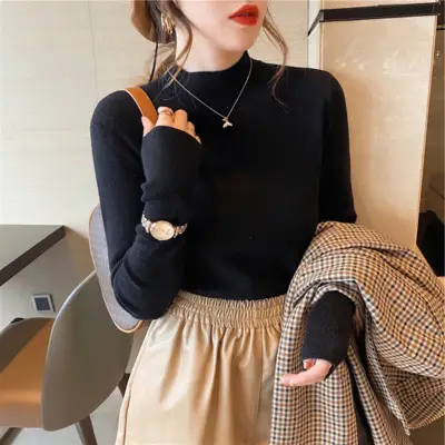 Women Wool Knit Shirt Grey Long Sleeve Winter - Image 2