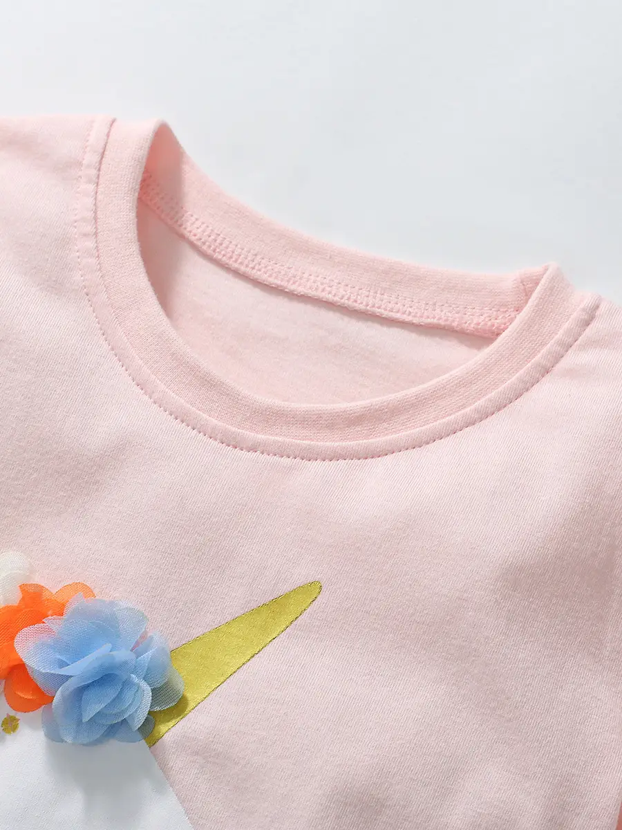 Little Unicorn Girls T-Shirt Pink Cotton Summer - Image 3