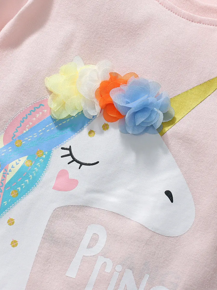 Little Unicorn Girls T-Shirt Pink Cotton Summer - Image 4