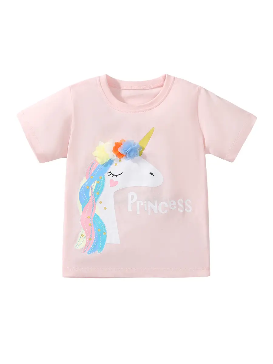Little Unicorn Girls T-Shirt Pink Cotton Summer - Image 6