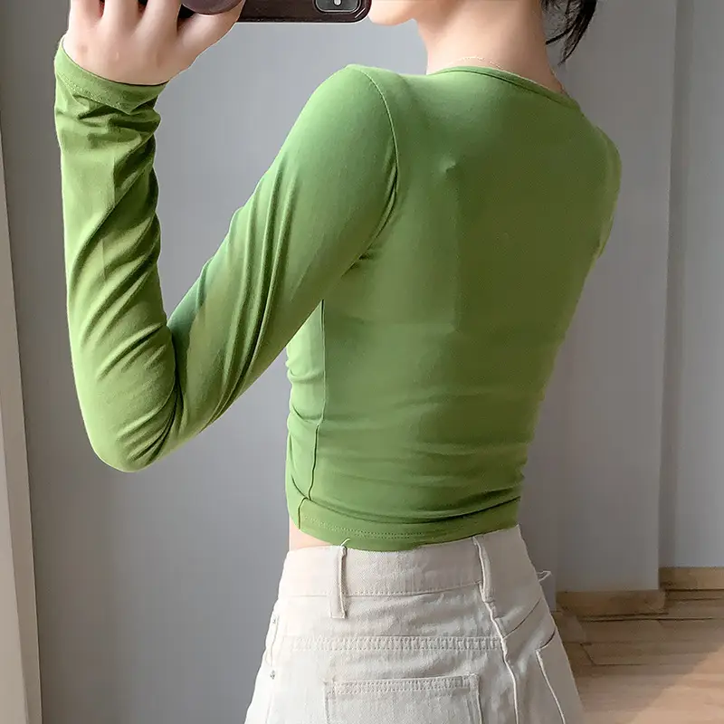 Women's V-Neck Slim Fit Drawstring Shirt White - Image 7