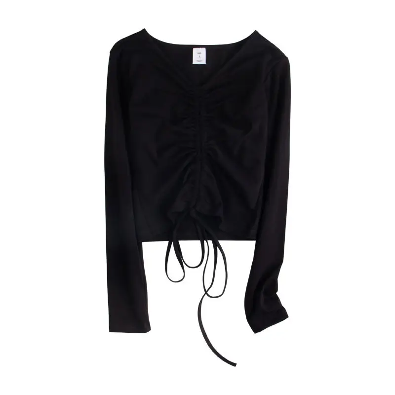 Women's V-Neck Slim Fit Drawstring Shirt White - Image 8