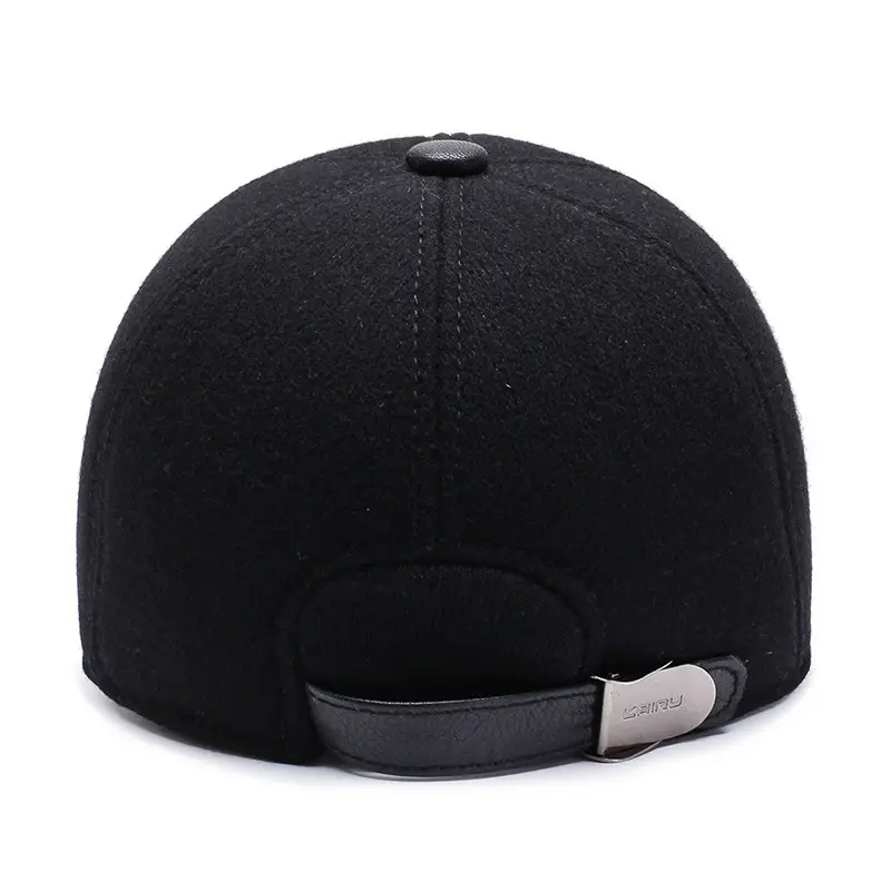 Men's Black Wool Baseball Cap with Ear Protection - Image 4