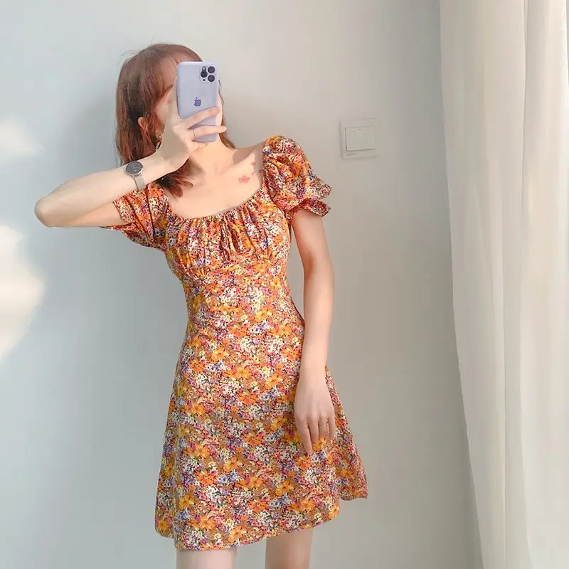 Women Floral Square Collar Dress 2023 Summer - Image 6