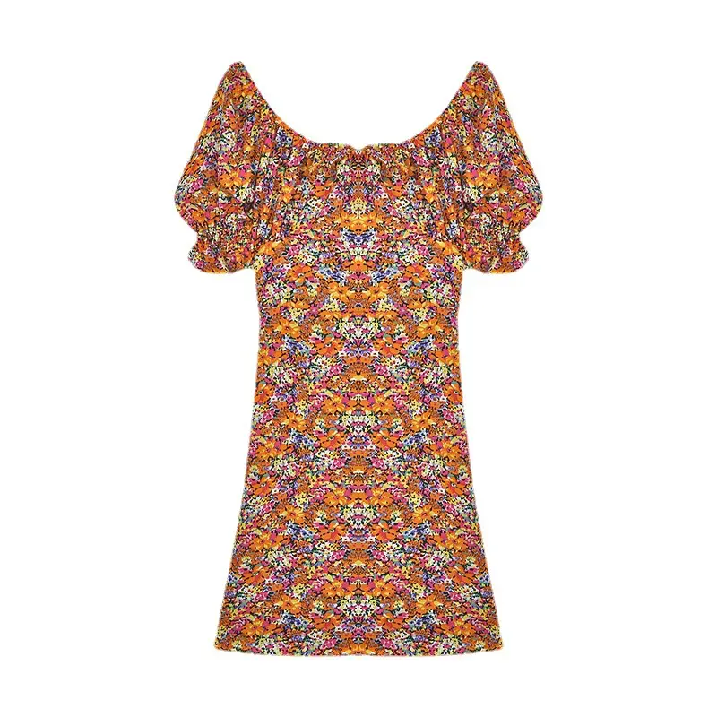 Women Floral Square Collar Dress 2023 Summer - Image 7