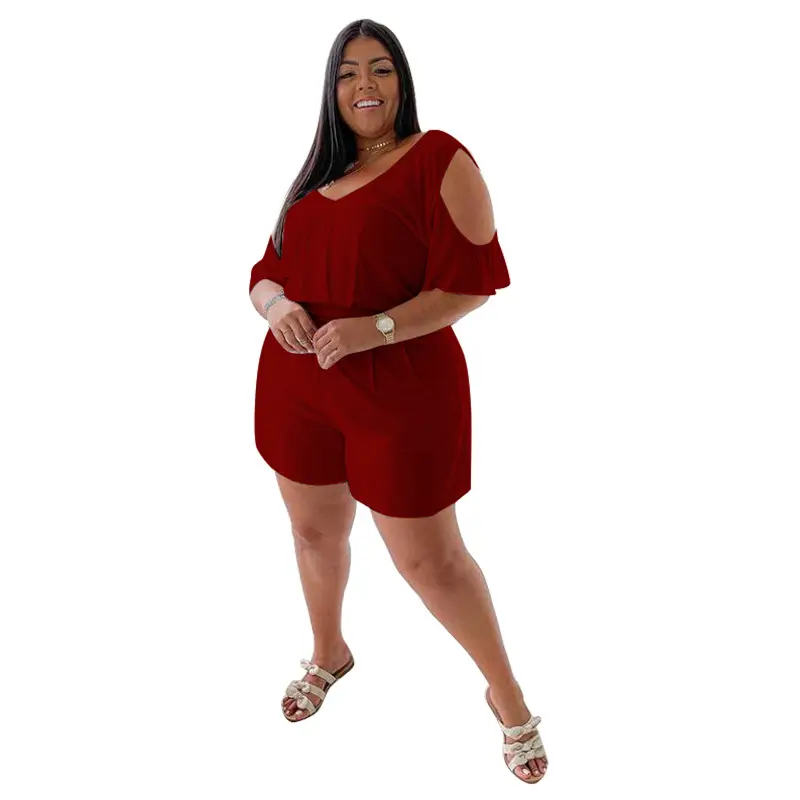2021 Plus Size Green Cold Shoulder Jumpsuit - Image 3