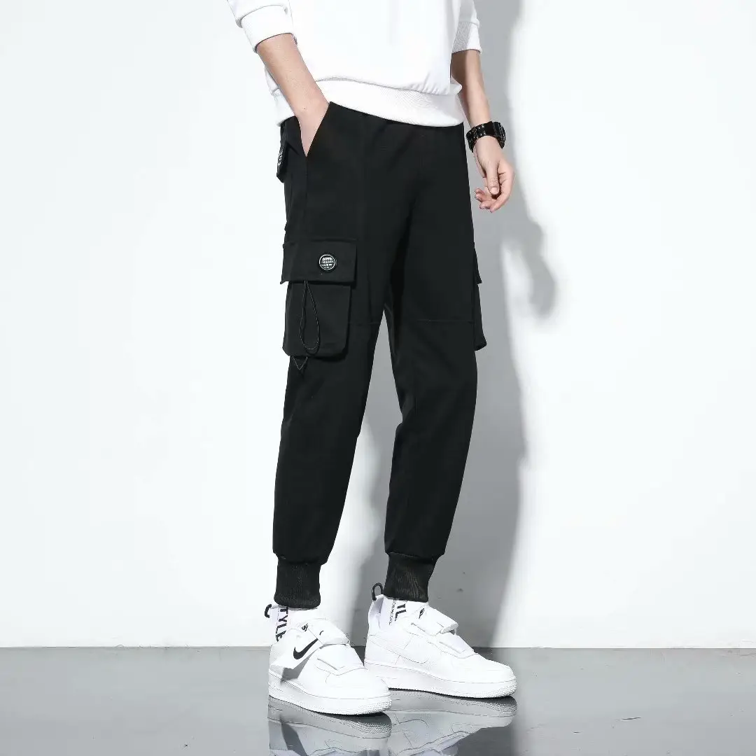 Men Black Cargo Pants Ankle Length Winter Casual