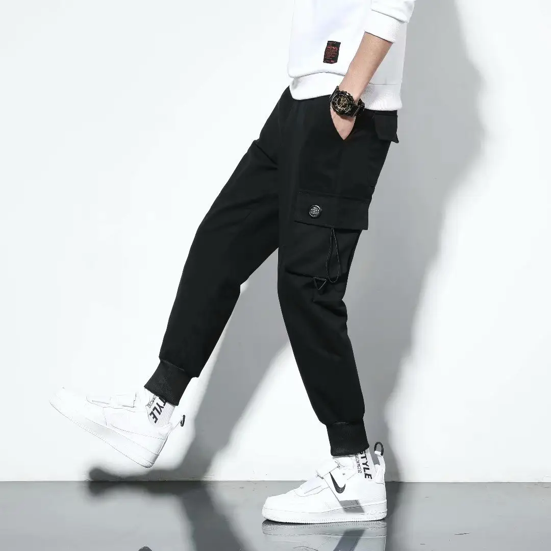 Men Black Cargo Pants Ankle Length Winter Casual