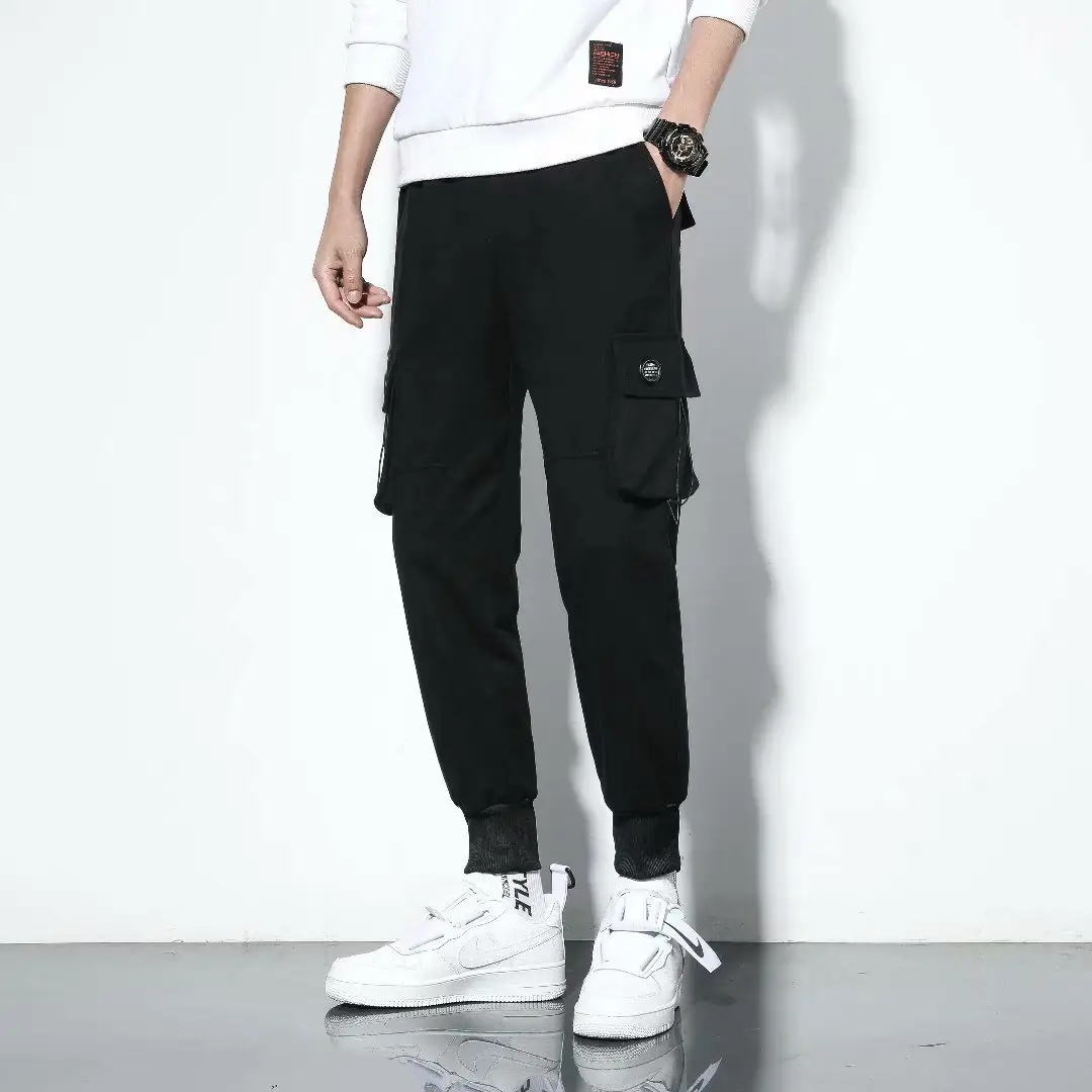 Men Black Cargo Pants Ankle Length Winter Casual