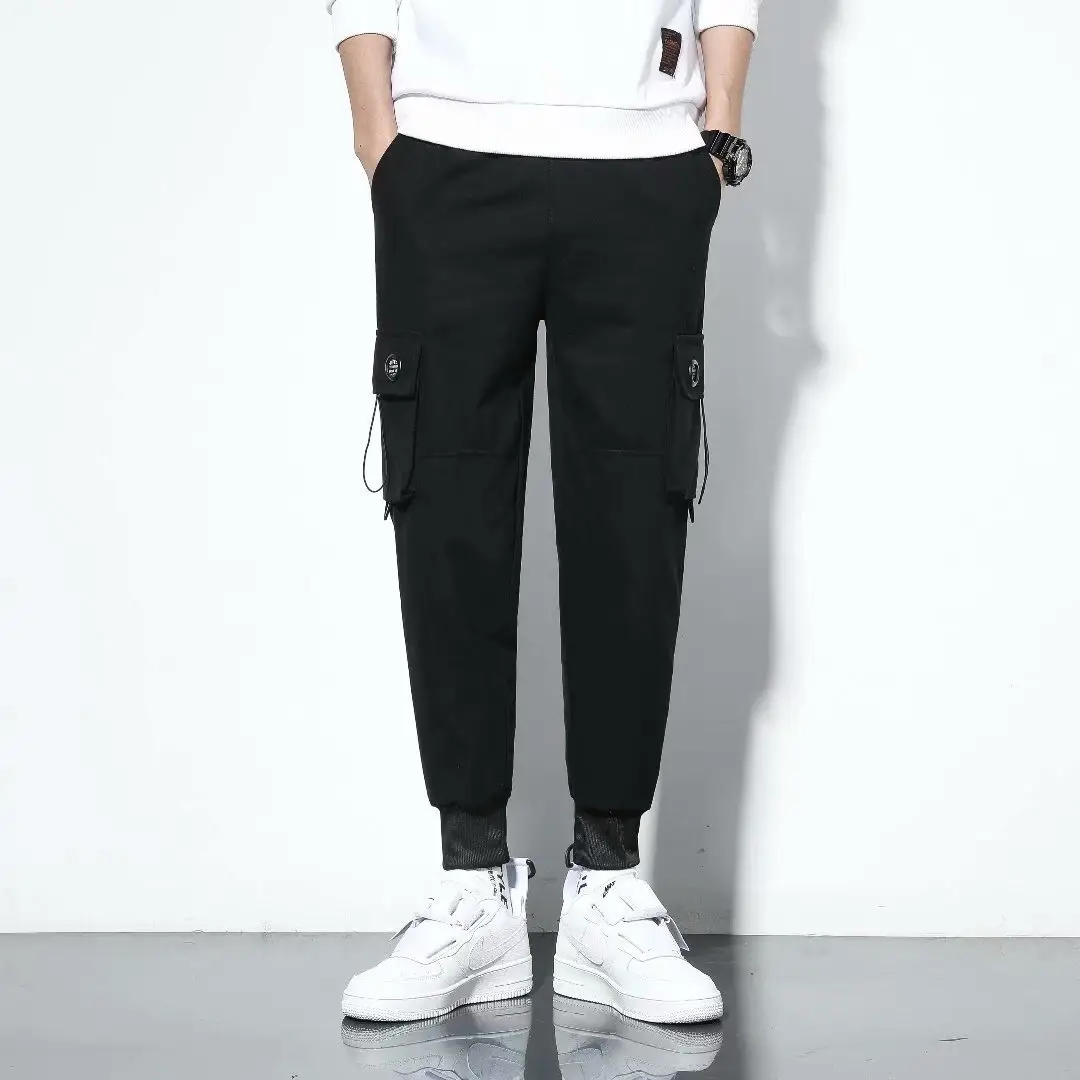 Men Black Cargo Pants Ankle Length Winter Casual