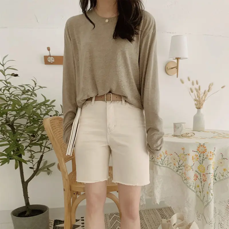 Women Black Long Sleeve T-Shirt Round Neck Solid Color - Image 2