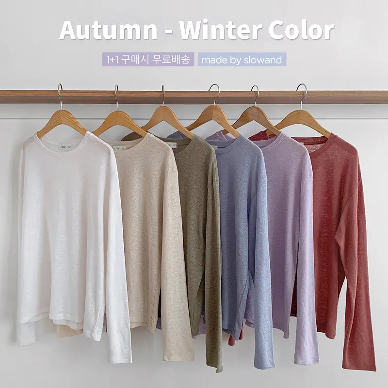 Women Black Long Sleeve T-Shirt Round Neck Solid Color - Image 4