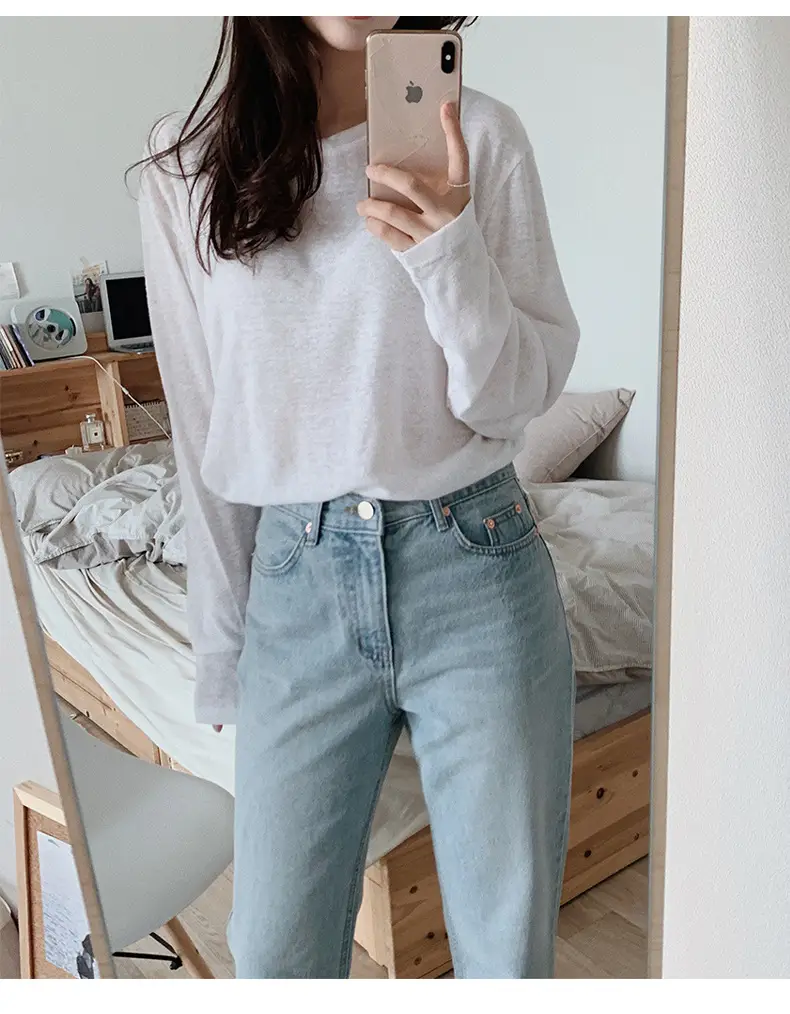Women Black Long Sleeve T-Shirt Round Neck Solid Color — feature 16