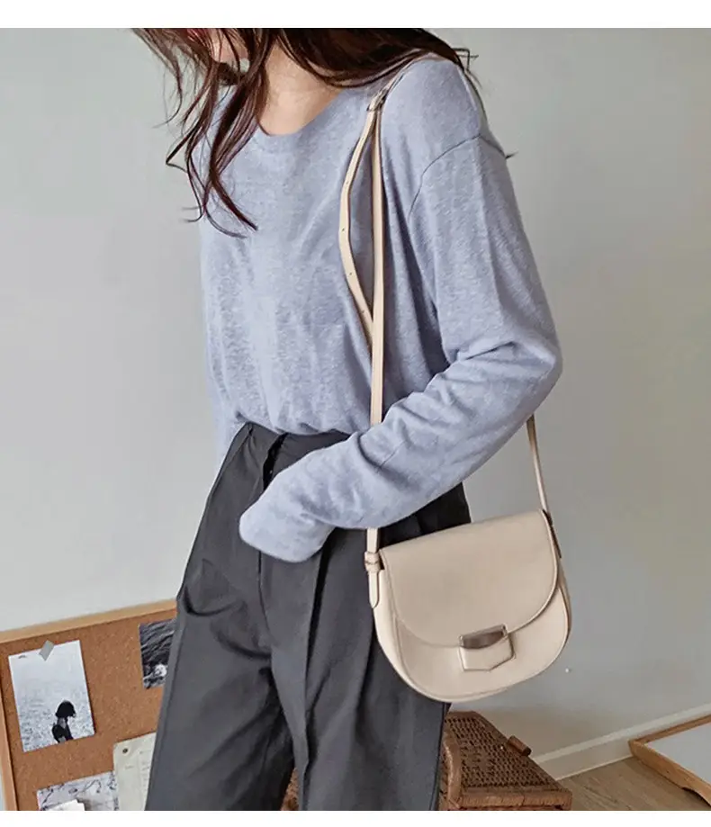 Women Black Long Sleeve T-Shirt Round Neck Solid Color — feature 9