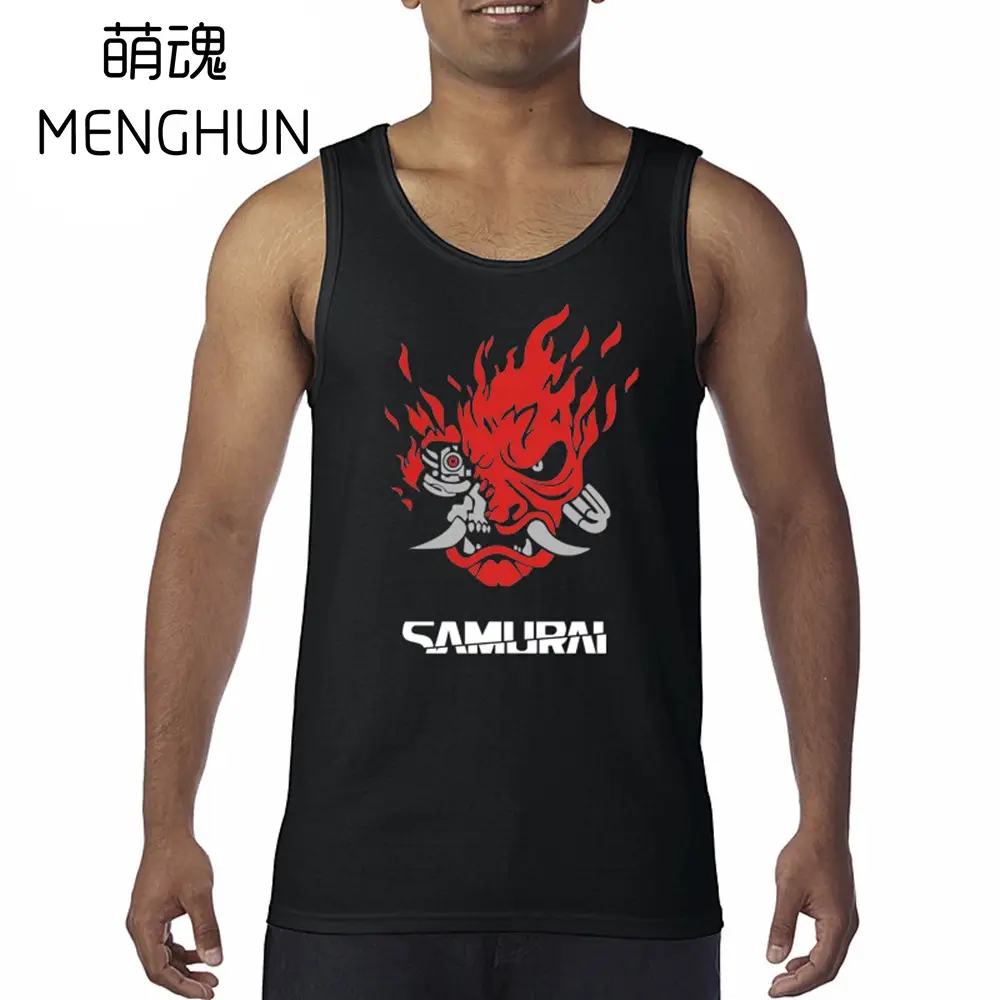 Men Cyberpunk 2077 Printed Vest Pure Cotton Black
