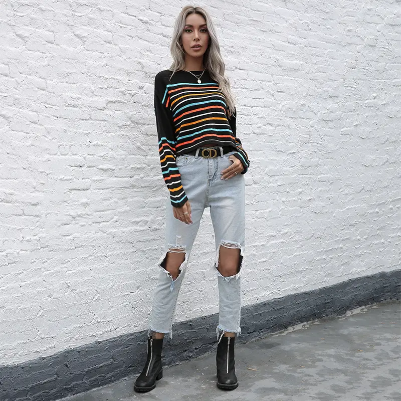 Bai Fen Zhi Yi Striped Knitted Pullover Sweater - Image 3