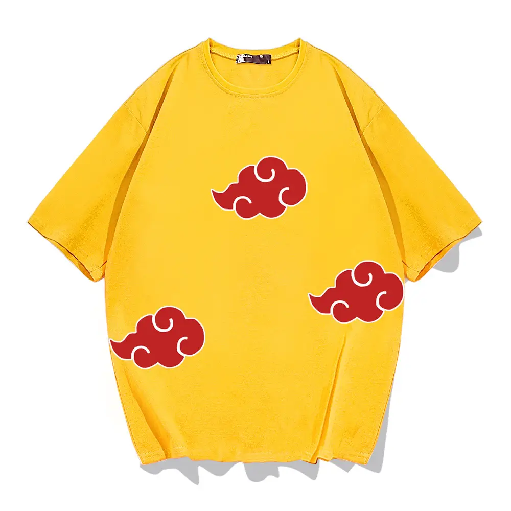 Men Women Summer Loose Cotton T-Shirt Yellow Red Clouds - Image 3