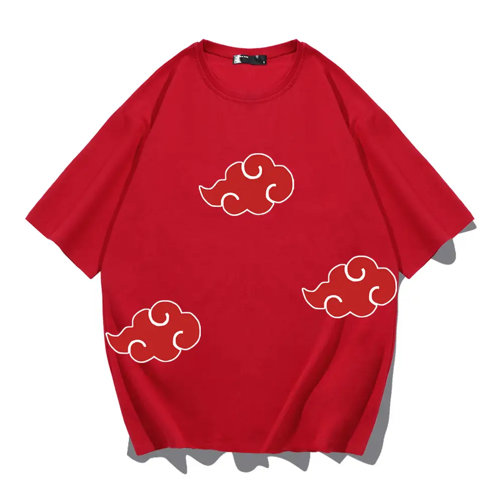 Men Women Summer Loose Cotton T-Shirt Yellow Red Clouds - Image 4