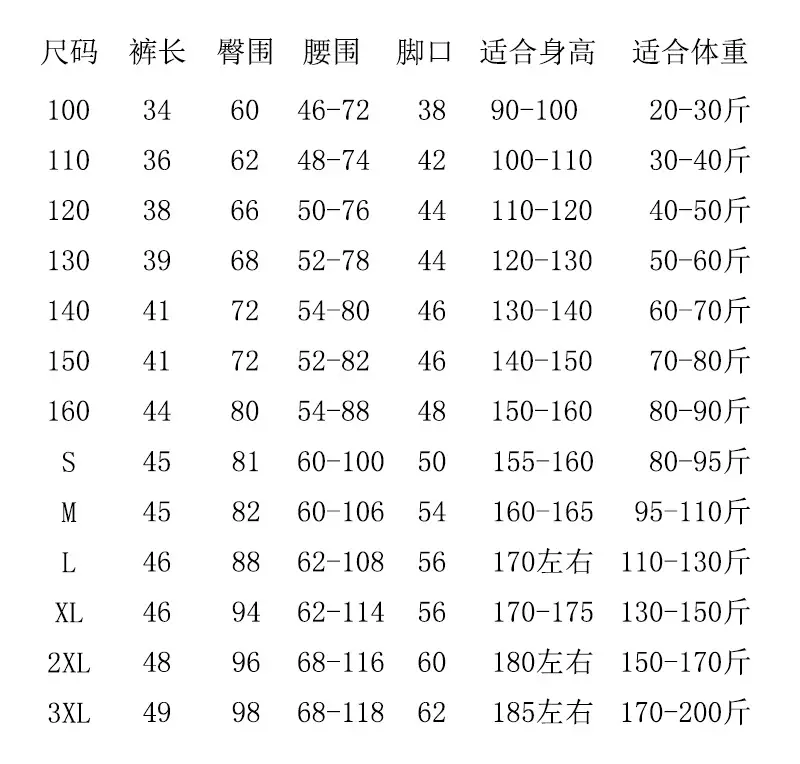 短裤尺码