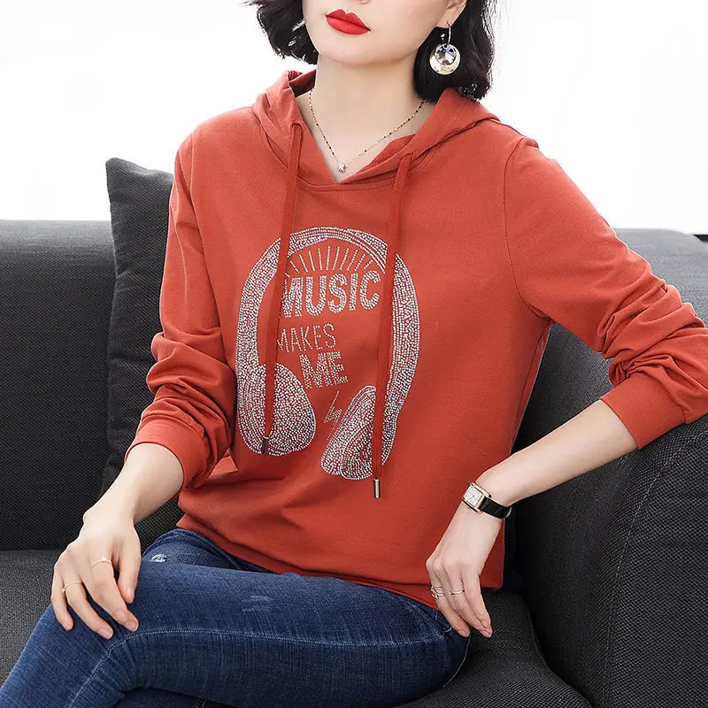 Women Hooded Sweatshirt Music Print Blue Medium - Image 3