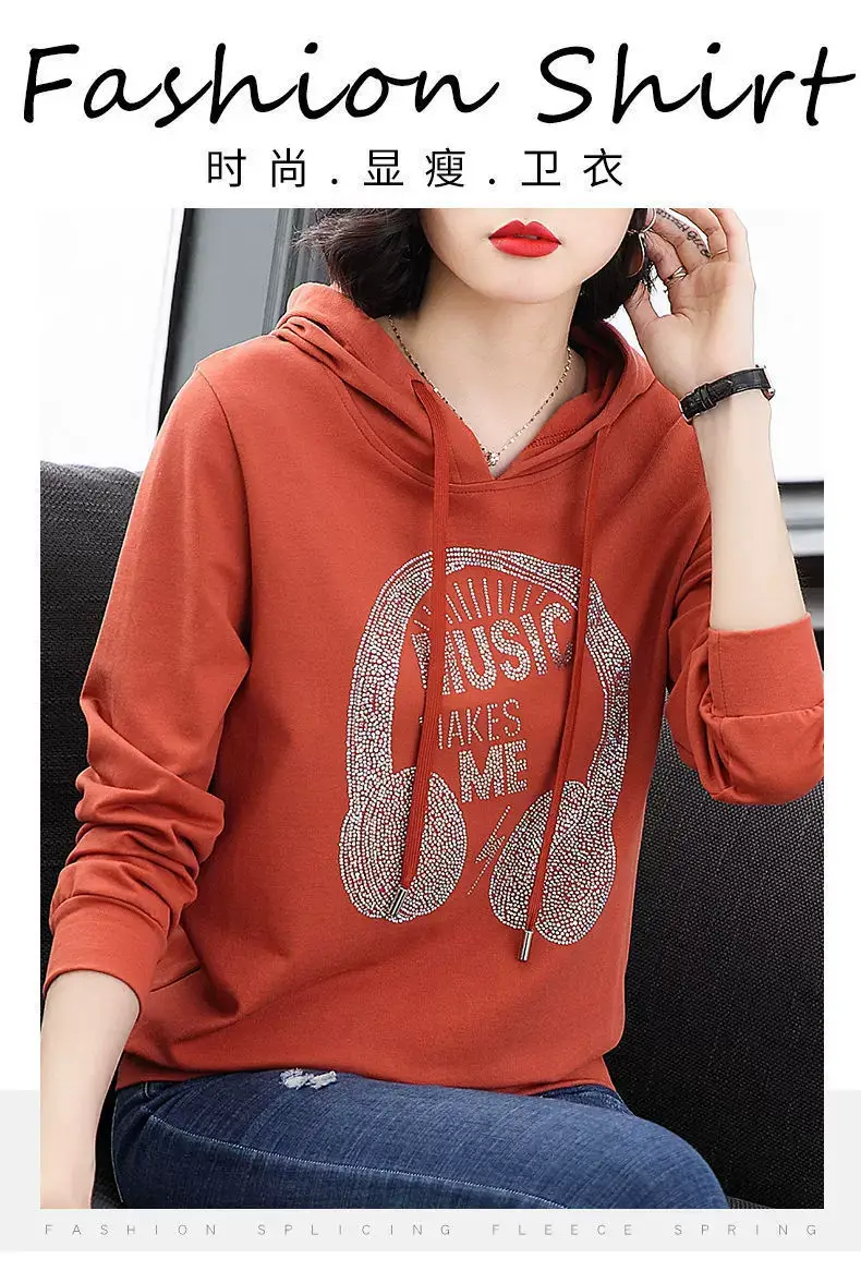 Women Hooded Sweatshirt Music Print Blue Medium — feature 2