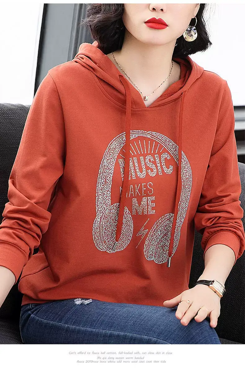 Women Hooded Sweatshirt Music Print Blue Medium — feature 6
