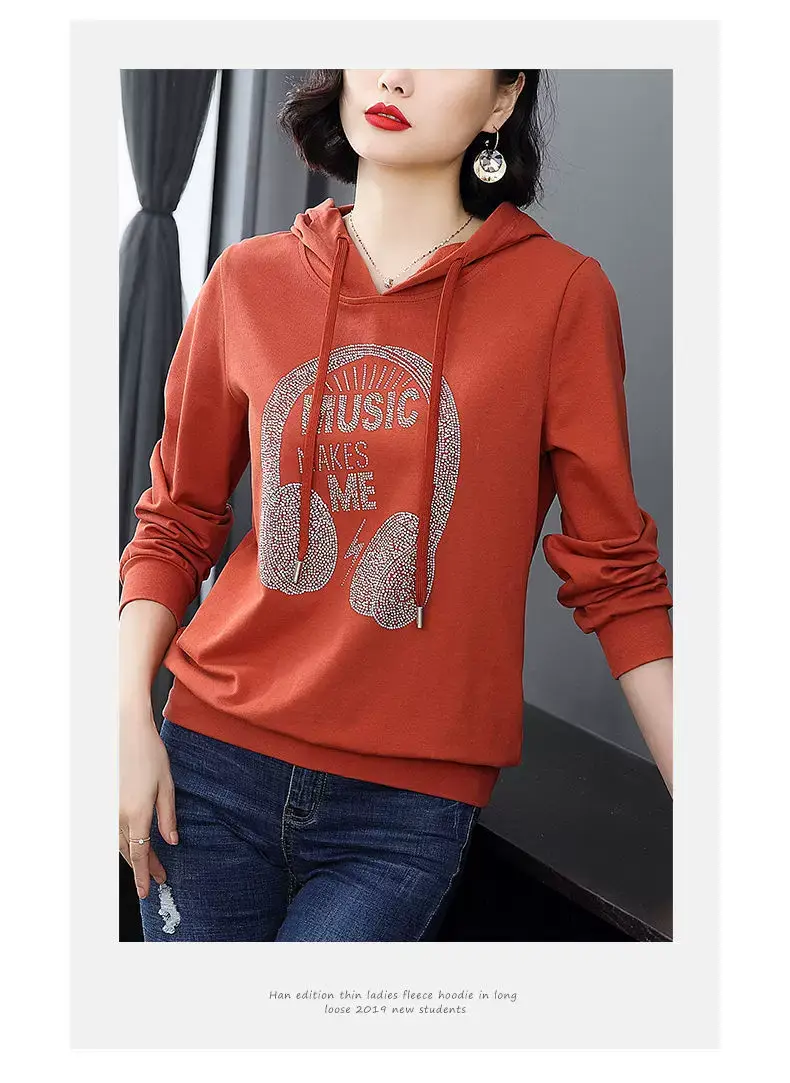 Women Hooded Sweatshirt Music Print Blue Medium — feature 7