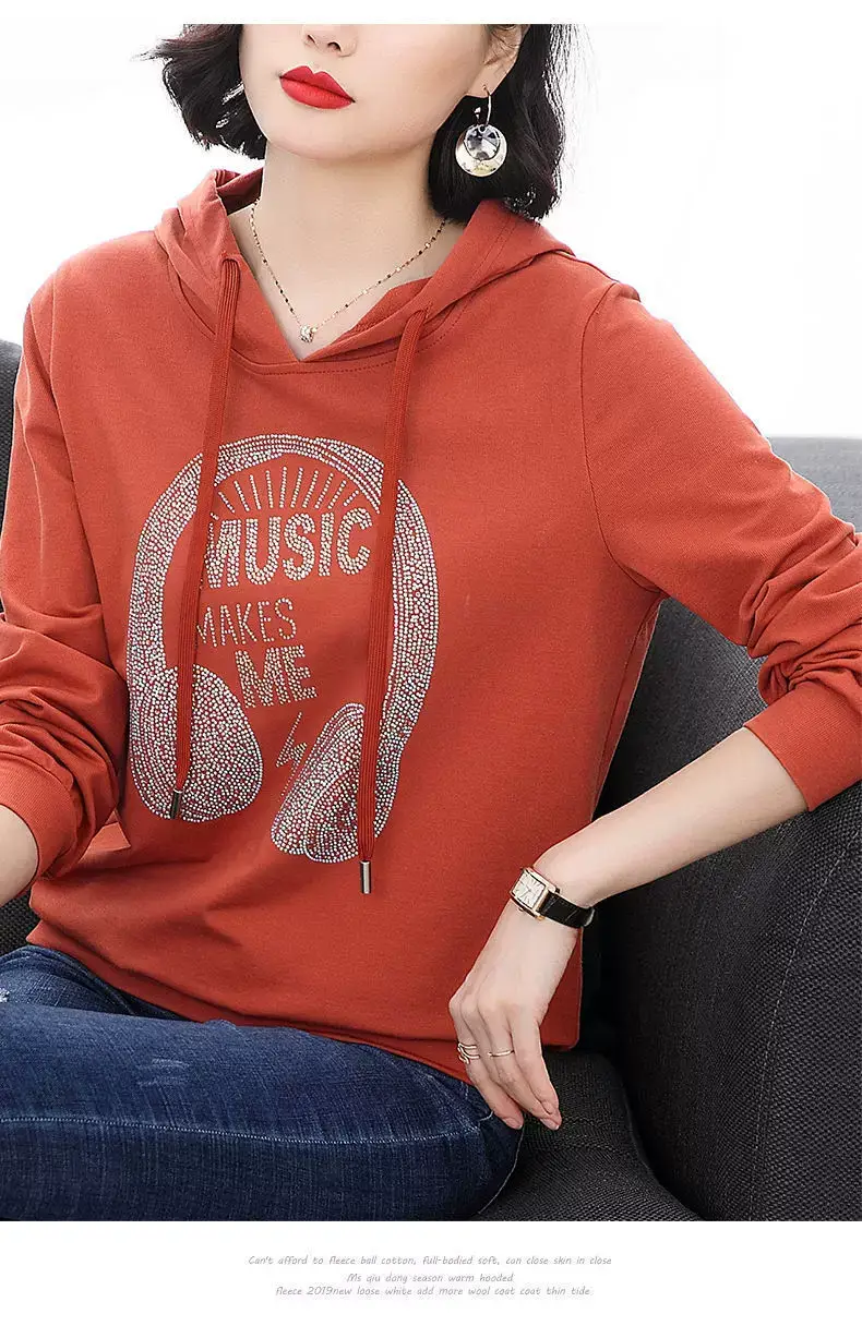 Women Hooded Sweatshirt Music Print Blue Medium — feature 8