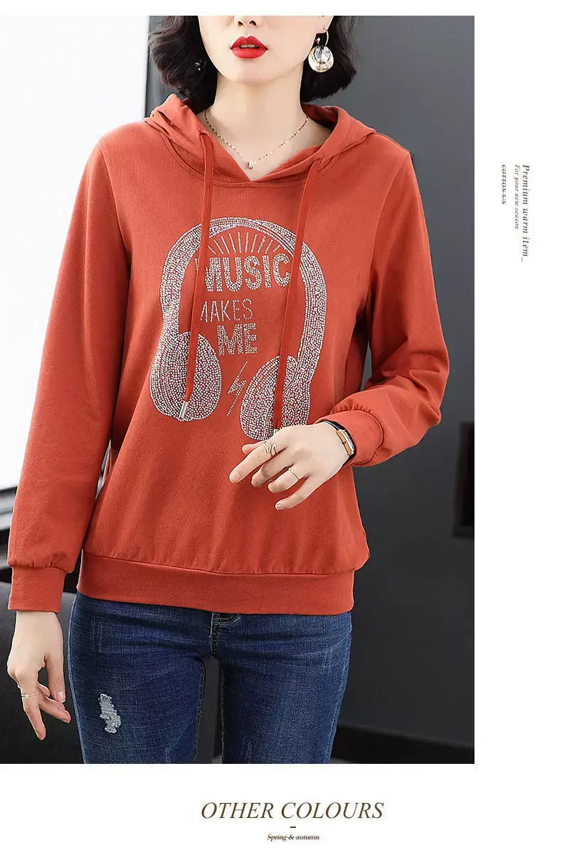 Women Hooded Sweatshirt Music Print Blue Medium — feature 9