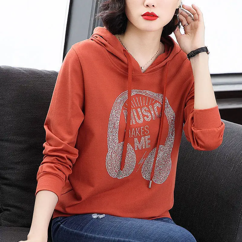 Women Hooded Sweatshirt Music Print Blue Medium - Image 2