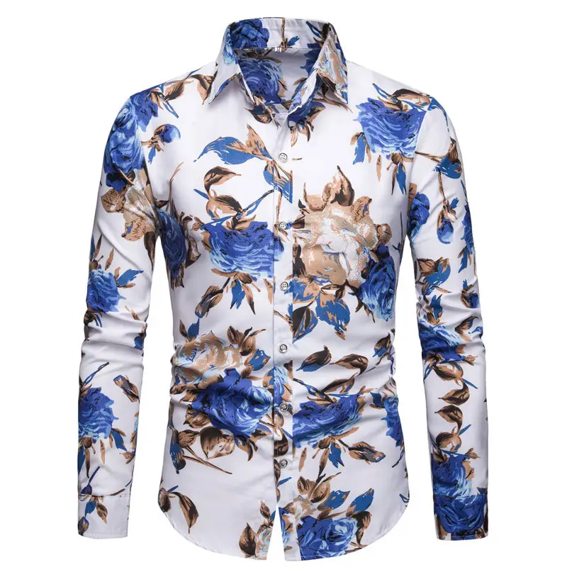 2025 Men's Long Sleeve Floral Shirt Plus Size Turn Down Collar - Image 5