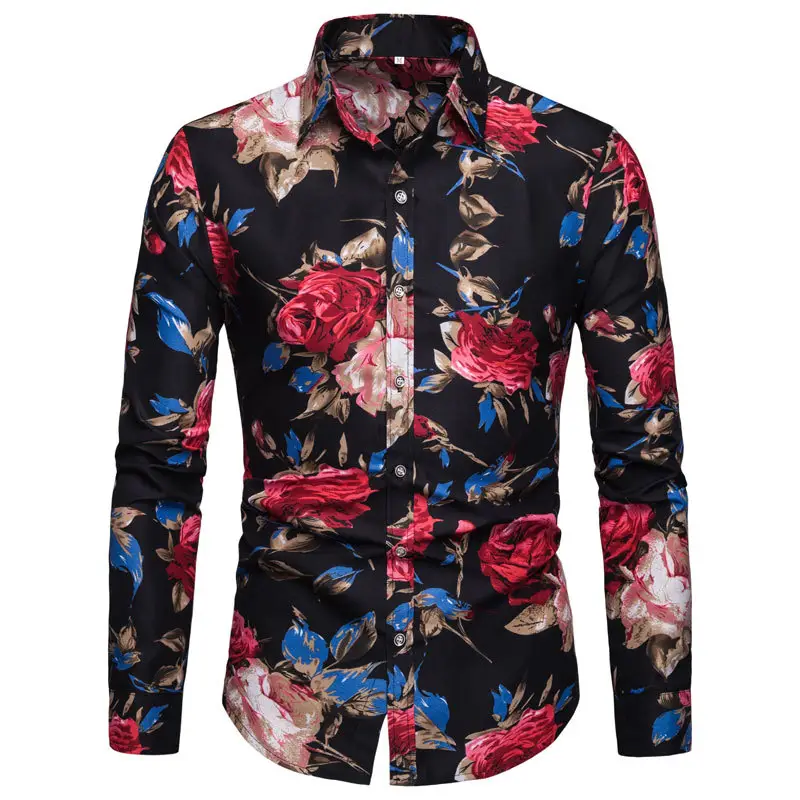 2025 Men's Long Sleeve Floral Shirt Plus Size Turn Down Collar - Image 7