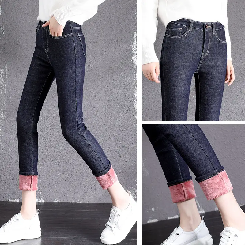 Women's Winter Fleece Lined Slim Fit Jeans Large - Image 4