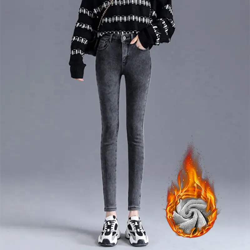 Women Fleece Lined Tight Fit Jeans Autumn Winter - Image 14