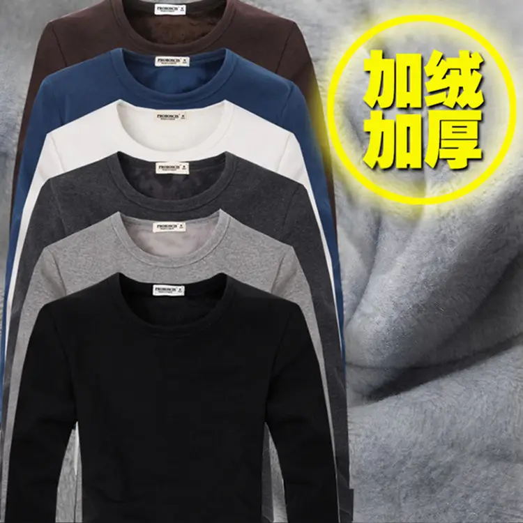 Men Fleece Long Sleeve T-Shirt Black Grey Blue - Image 11
