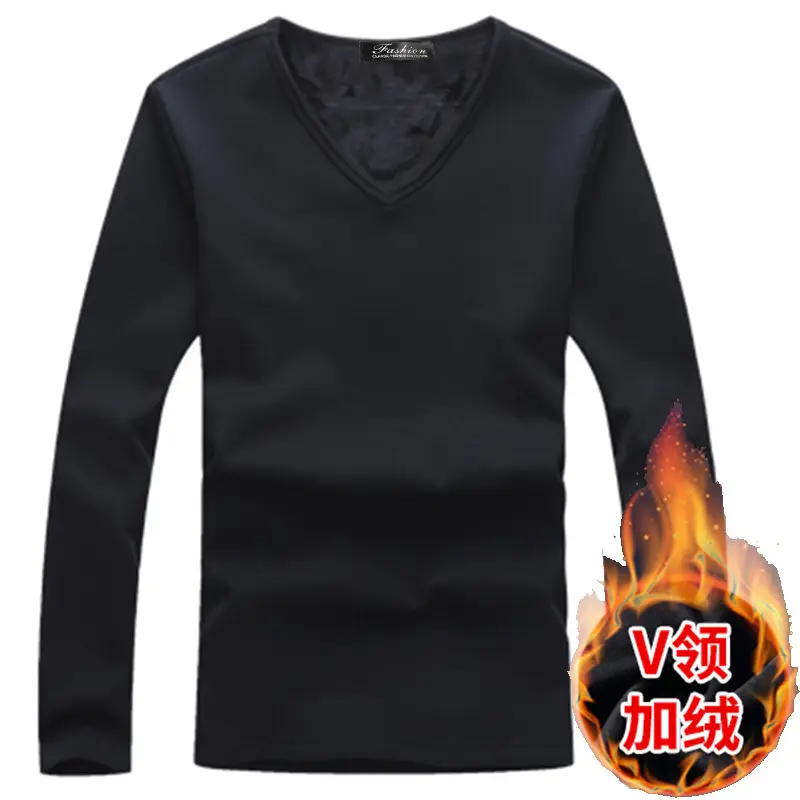 Men Fleece Long Sleeve T-Shirt Black Grey Blue - Image 2