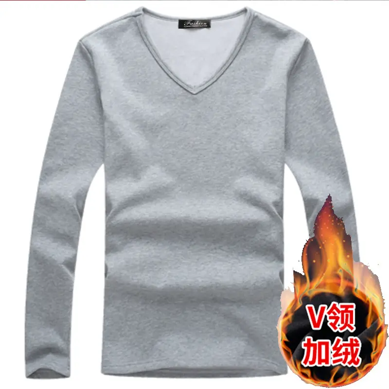 Men Fleece Long Sleeve T-Shirt Black Grey Blue - Image 5