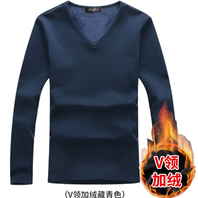 Men Fleece Long Sleeve T-Shirt Black Grey Blue - Image 7