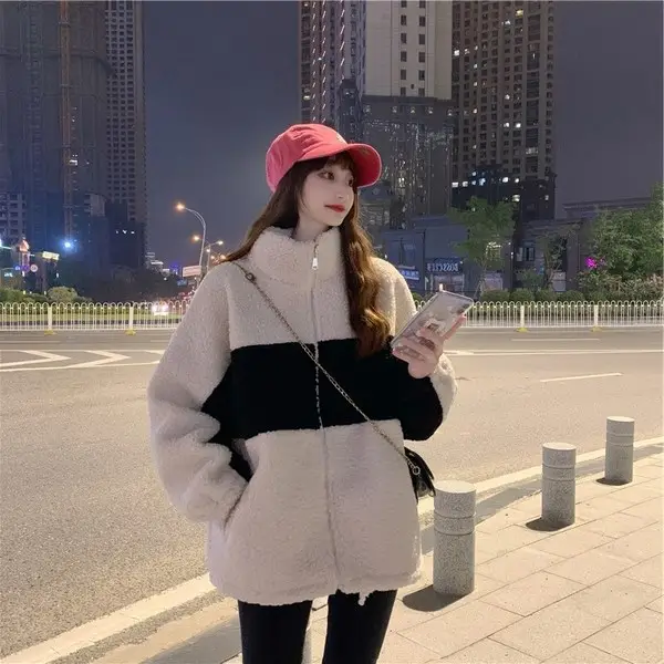 Lamb Wool Coat Women Winter Loose Collar Casual Top