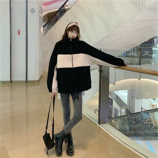 Lamb Wool Coat Women Winter Loose Collar Casual Top