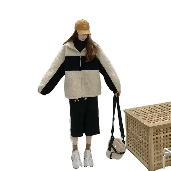 Lamb Wool Coat Women Winter Loose Collar Casual Top