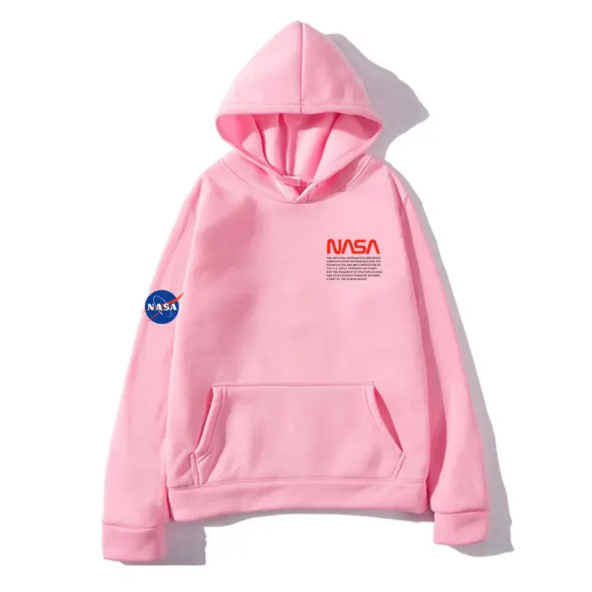 Men Fleece Hoodie NASA Print Beige