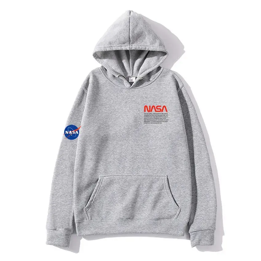 Men Fleece Hoodie NASA Print Beige