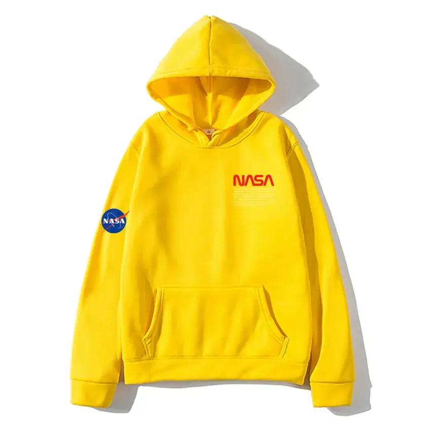 Men Fleece Hoodie NASA Print Beige